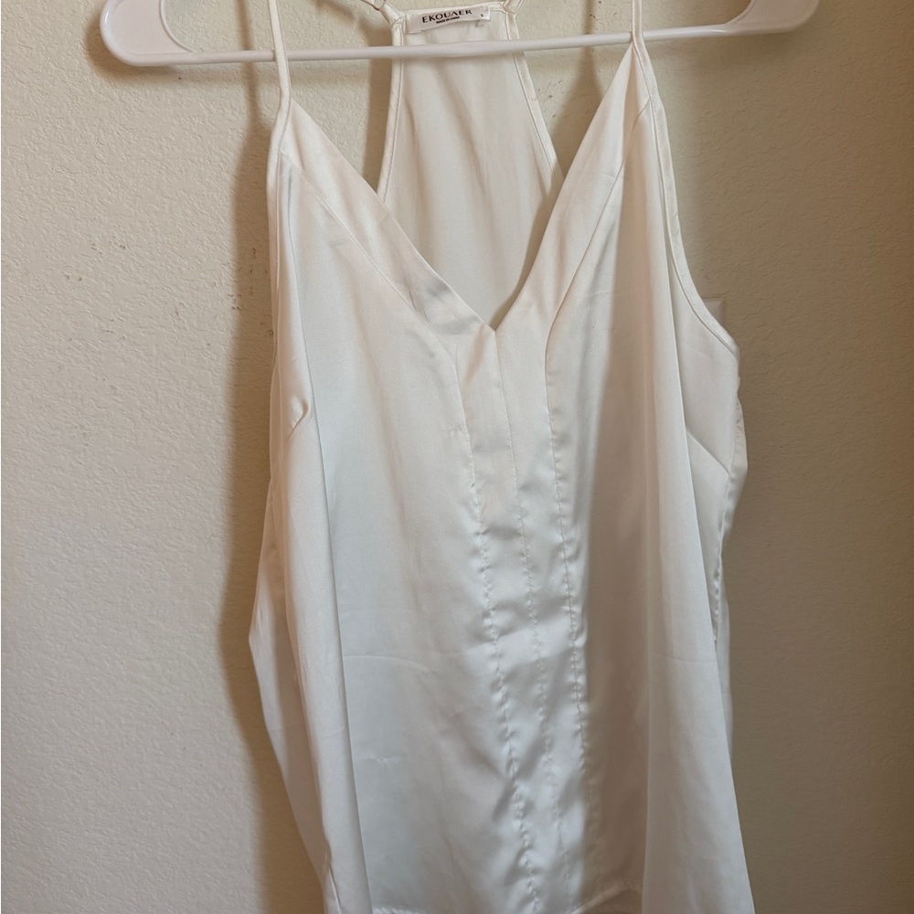 Eloquii White Satin V-Neck Spaghetti Strap Cami
